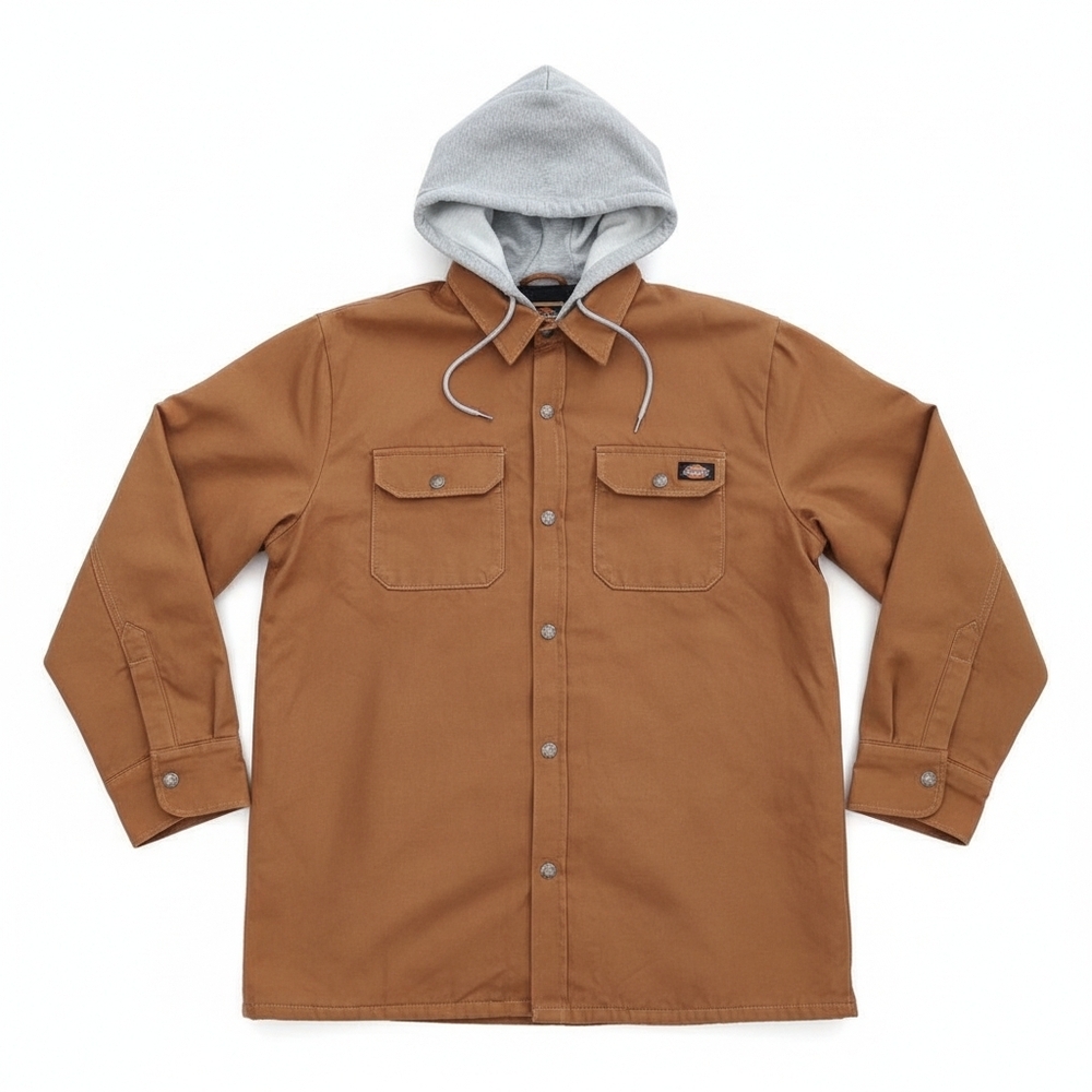 Men's Dickies Fleece Hooded Duck Shirt Jacket Size Large Rust / Gray Color -